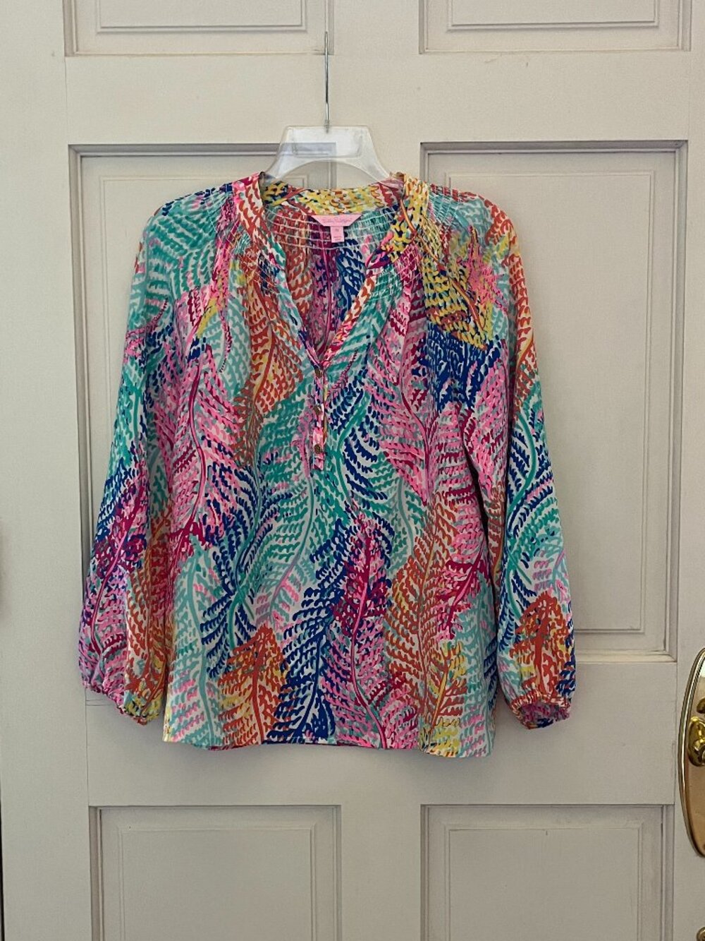 Lilly Pulitzer Elsa Blouse Electric Feel Silk Top Vibrant Multicolor Flowy XS